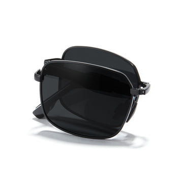 A pair of Cyxus black full-rim folding sunglasses with metal frame and TAC lens.